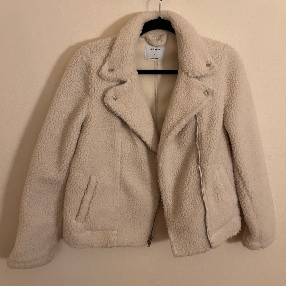 Old Navy Cream Teddy Moto Jacket